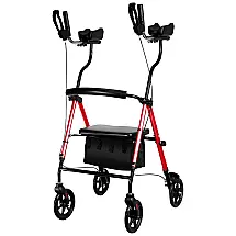 RelaxWalker Andador Adulto Idoso com Apoio de Braço, Assento Acolchoado e Cesto, Suporta até 136 kg, Vermelho