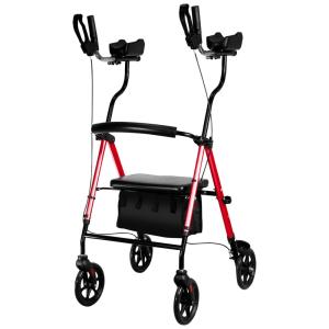 RelaxWalker Andador Adulto Idoso com Apoio de Braço, Assento Acolchoado e Cesto, Suporta até 136 kg, Vermelho