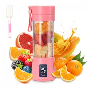 Mini Liquidificador Pessoal Portátil 380mL Recarregável USB com 6 Lâminas, 110V, DoubleCare, Rosa