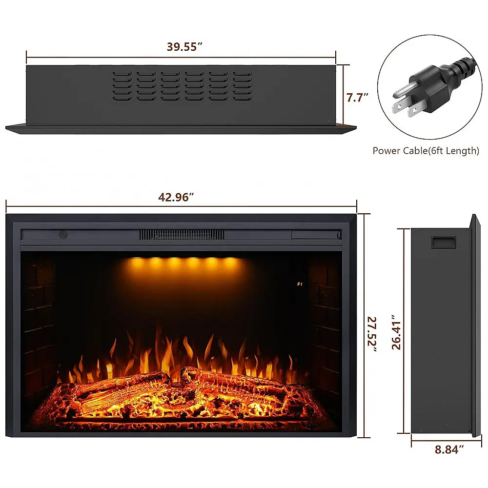 Lareira Elétrica Valuxhome 109x70cm 1500W Chamas LED Som Embutir 110V — foto 2