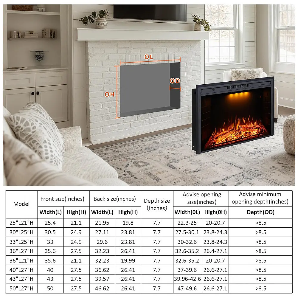 Lareira Elétrica Valuxhome 109x70cm 1500W Chamas LED Som Embutir 110V — foto 3