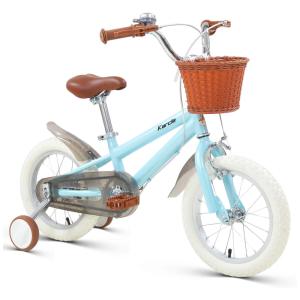 Bicicleta Infantil Retrô com Rodas de Treinamento, Cesta e Sino, 3 a 10 anos, KARCLE, Azul