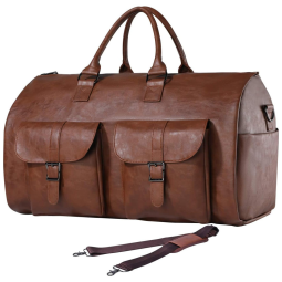 Bolsa de Viagem Masculina Clássica de Couro Sintético, SEYFOCNIA, Marrom