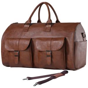 Bolsa de Viagem Masculina Clássica de Couro Sintético, SEYFOCNIA, Marrom