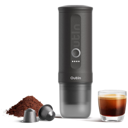 Mini Máquina de Café Expresso Portátil 80mL, 12V, Outin, Cinza