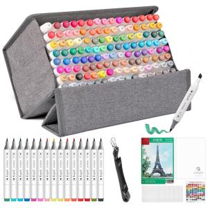 Conjunto de Canetas Artisticas 120 Cores de Ponta Dupla com Estojo de Transporte para Artista e Estudantes, SANJOKI