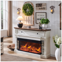 Lareira Elétrica de Embutir A91x132L cm com Inserção de Vidro de 3 Lados e Armario de Armazenamento, 110V, OKD