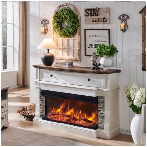 Lareira Elétrica de Embutir A91x132L cm com Inserção de Vidro de 3 Lados e Armario de Armazenamento, 110V, OKD