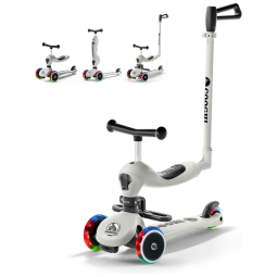 Scooter Infantil 3 em 1 com Rodas Iluminadas, Assento e Haste Ajustáveis, Idade 1 a 5 Anos, COOGHI, Cinza