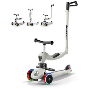 Scooter Infantil 3 em 1 com Rodas Iluminadas, Assento e Haste Ajustáveis, Idade 1 a 5 Anos, COOGHI, Cinza