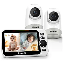 Babá Eletrônica Monitor de Bebê com Bateria de 30 horas e 2 Câmeras de Vídeo de Tela Dividida, Blemil BL9052-2, Branca
