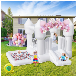 Casa Inflável de Pula-Pula para Crianças - Branca com Escorregador, Piscina de Bolinhas e Balões - Diversão e Segurança Garantidas!FINCOME