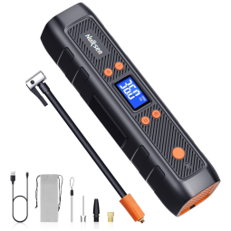 Compressor de Ar Portátil 150 PSI Recarregável com Tela LED e Bateria 6000mah, 5V, Nulksen, Preto e Laranja