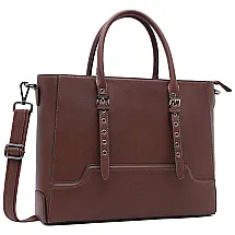 EaseGave Bolsa Feminina de Couro Ecológico Marrom para Laptop até 15,6" – Estilo e Proteção