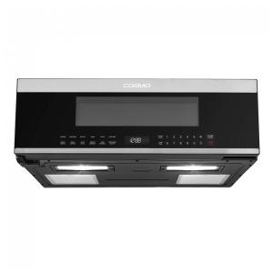 Forno micro-ondas slim sobre fogão Cosmo preto e inox 34L 1000W 11 níveis de potência exaustão 400 m³/h sensor de cozimento 110V