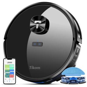 Aspirador Robô e Esfregão com Navegação LiDAR, Sucção de 4000Pa e Autonomia de 2H, 110V, Tikom L9000, Preto