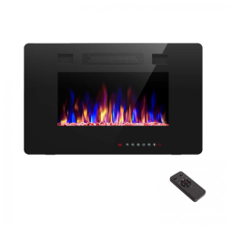 Lareira Elétrica de Embutir A45x76L com Controle Remoto e Digital, Luz LED, Chama Ajustável e Temporizador, 1500W, 110v, R.W.FLAME, Preto