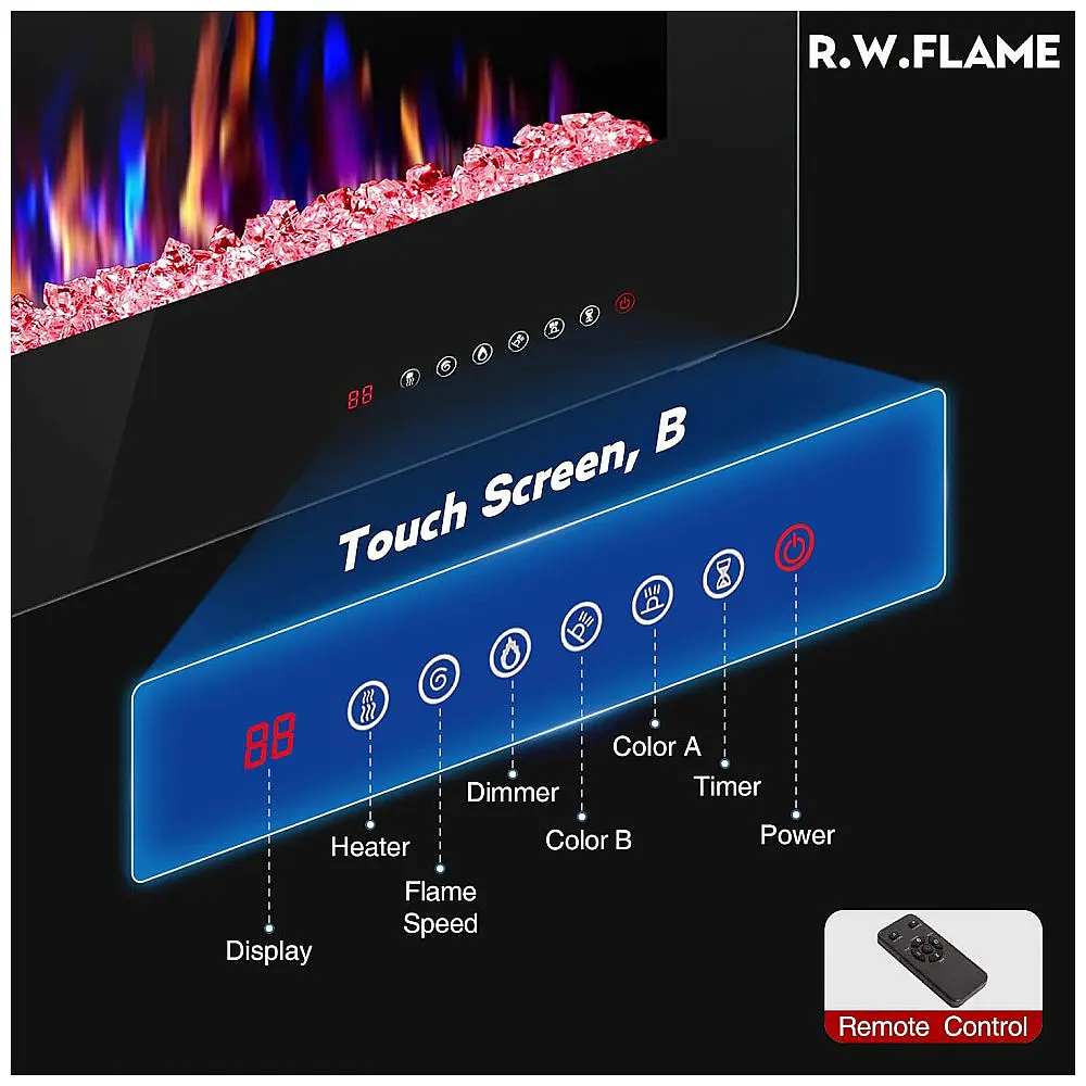 Lareira Elétrica de Embutir A45x76L com Controle Remoto e Digital, Luz LED, Chama Ajustável e Temporizador, 1500W, 110v, R.W.FLAME, Preto — foto 2