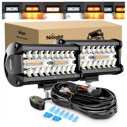 Farol de Milha LED Off Road Branco Âmbar com 6 Modos para Caminhão ATV, SUV 12V 24V, 120W, 2Un, Nilight ZH802