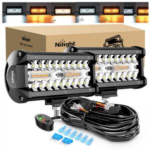 Farol de Milha LED Off Road Branco Âmbar com 6 Modos para Caminhão ATV, SUV 12V 24V, 120W, 2Un, Nilight ZH802