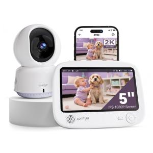 Vigilância Infantil Inteligente Comfyer com WiFi, Tela Dividida de 12,7 cm, Câmera 2K, Controle por App, Alertas de Movimento
