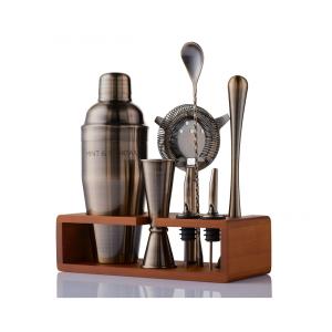 Kit Bn Profissional 7 Peças em Aço Inoxidável com Suporte de Bambu, MINT MORTAR Brushed Gold, Dourado