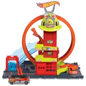 Estação de Bombeiros com Caminhão de Bombeiro em Escala 1:64, Hot Wheels