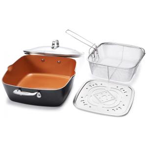 Panela GOTHAM STEEL Antiaderente, Inclui Cesto de Fritura e Bandeja a Vapor, 4 Peças, Marrom