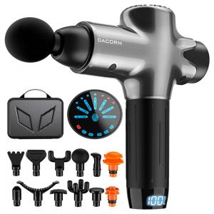 Massageador Pistola Elétrico Profissional Sem Fio 12 Acessórios e 7 Velocidades, DACORM Y8, Prateado