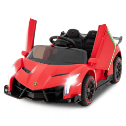 Carro Elétrico Infantil Licenciado 2 Lugares Lamborghini Veneno OLAKIDS Vermelho 12V 4WD Suspensão Controle Remoto Música USB MP3