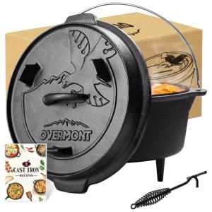 Overmont Panela de Ferro Fundido 6L Pré Temperada, com Alça de Metal