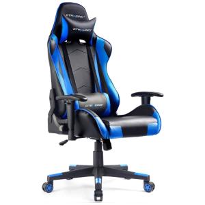 GTRACING Cadeira Gamer Reclinável e Giratória com Apoio Lombar e Cabeça, Preta e Azul