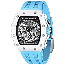 Relógio Masculino Analógico Automático Mecânico a Prova dÁgua 50M com Pulseira de Silicone, TSAR BOMBA SGLZ TB 8208, Azul