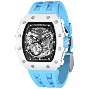 Relógio Masculino Analógico Automático Mecânico a Prova dÁgua 50M com Pulseira de Silicone, TSAR BOMBA SGLZ TB 8208, Azul
