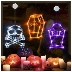 Kit Decoração Interna para Halloween LED 3 Peças Inclui Caveira, Caixão e Lápide, LOLStar