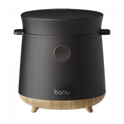 Mini Panela de Arroz Elétrica até 3 xícaras não Cozidas, 110V, Banu, Preta