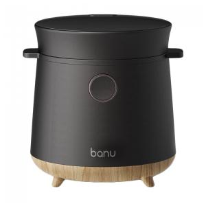 Mini Panela de Arroz Elétrica até 3 xícaras não Cozidas, 110V, Banu, Preta