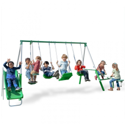 Set de Balanço Metálico Sportspower Park Ridge Verde/Branco com 2 Balanços, Balanço em Pé, Balancim Romano 2 Pessoas, Gangorra