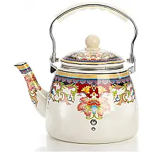 Chaleira de Chá Esmaltada 3.3 Litros com Infusor de Chá, Yarlung, Branca e Floral