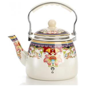 Chaleira de Chá Esmaltada 3.3 Litros com Infusor de Chá, Yarlung, Branca e Floral