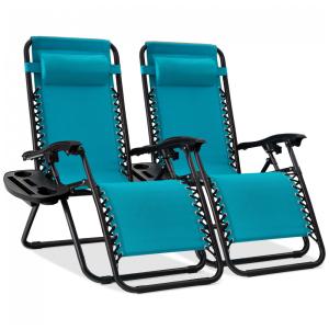 Conjunto de 2 Cadeiras Reclináveis de Gravidade Zero em Malha de Aço Ajustável com Almofadas e Bandejas de Suporte para Copos