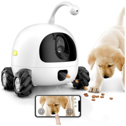 Câmera Robô 1080p Wi Fi com Dispensador de Petiscos e Controle por App, OBEXX MORE THAN FUTURE Rocki, Branco