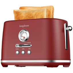 Torradeira 2 Fatias com Desligamento Automático, Bandeja de Migalhas e 6 Níveis de Tostagem, 110V 1000W, LONGDEEM, Vermelha