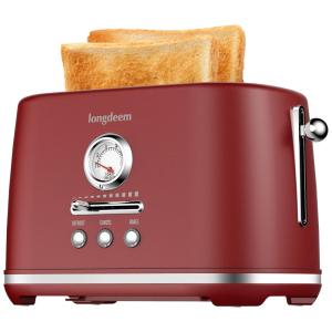 Torradeira 2 Fatias com Desligamento Automático, Bandeja de Migalhas e 6 Níveis de Tostagem, 110V 1000W, LONGDEEM, Vermelha