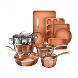 Conjunto de Panelas e Frigideiras Antiaderentes com Revestimento Cerâmico, 15 Peças, GOTHAM STEEL, Cobre