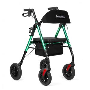 Andador Rollator Ambliss para idosos, rodas de 20 cm, capacidade de 136 kg, leve, com assento, cesto, encosto largo, altura ajustável