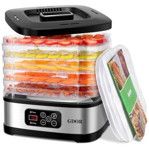 Desidratador de Alimentos com 5 Bandejas e Controle Digital, Aço Inoxidável 240W, 110v, GDOR, Prateado