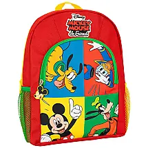 Mochila Escolar Infantil 35cm Disney Mickey Mouse, Pluto, Donald e Duck, Vermelha