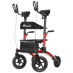 Andador Adulto Idoso com Apoio de Braço, Assento Acolchoado e Cesto, Suporta até 136 kg, HENMNII, Vermelho