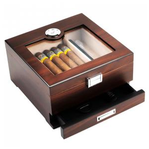 Umidor para Charutos Bald Eagle, Feito à Mão em Cedro com Umidificador e Higrômetro, Com Gaveta para Acessórios e Capacidade para 30-35